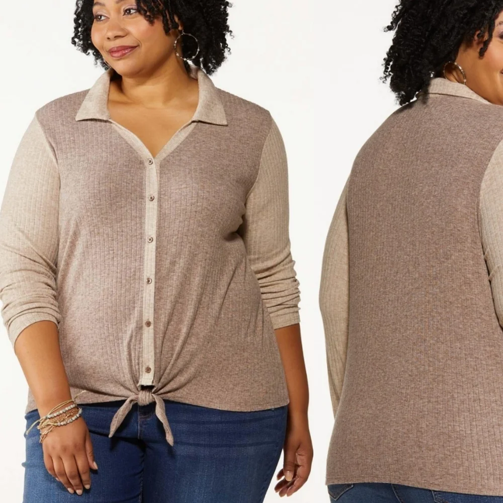 NWT RIBBED KNIT LONG SLEEVE TOP IN WARM CASHMERE BY CATO